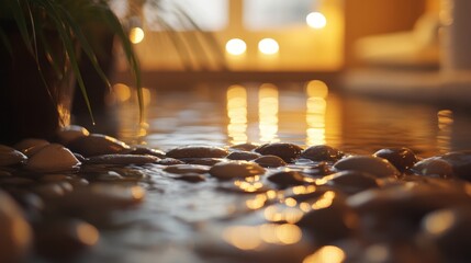 Tranquil Waters with Smooth Stones and Soft Light