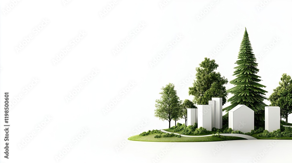 Poster Engineer blueprint concept. Modern architectural design with greenery and trees, creating a harmonious environment.