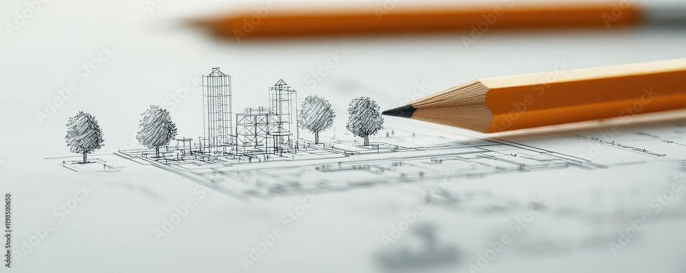 Poster engineer project concept. a close-up of a pencil sketch depicting a modern architectural design.