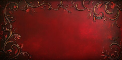 Dark Floral Pattern with Intricate Swirls and Curves on Gradient Red and Gold Background for Elegant Luxury Design