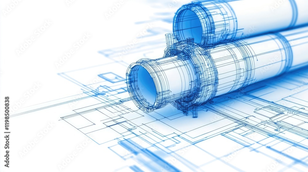 Poster engineer blueprint concept. blueprints and architectural plans rolled up on a clean background.
