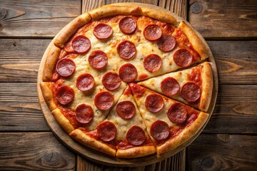 Aerial View of Delicious Pepperoni Pizza with Melted Cheese