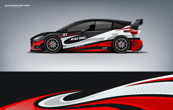 Sporty Racing Car wrap black and red livery design