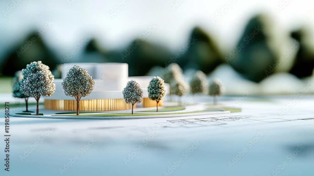 Poster engineer project concept. a detailed architectural model showcasing modern design elements and natur