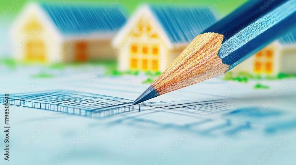 Poster engineer sketching idea. close-up of a pencil sketching a house, showcasing architectural design con
