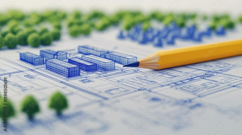 Poster engineer blueprint concept. blueprint model showcasing architectural design concepts with a colored 