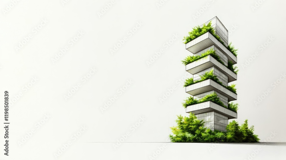 Poster engineer sketching idea. modern architectural design featuring greenery and sustainable elements for