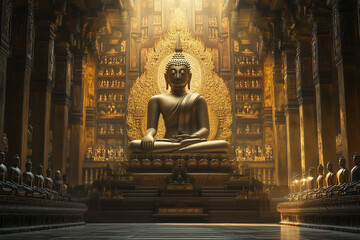 Buddha statue in themple background. generative ai.