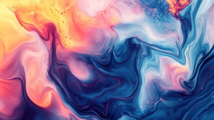 Abstract Swirling Painting of Blue, Yellow, and Pink Colors
