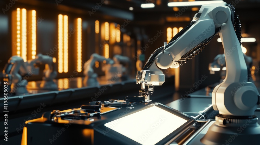Poster automated factory with robotic arms