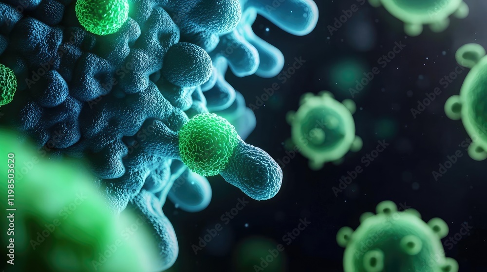 Aufkleber dust pollution concept. detailed microscopic view of bacteria and viruses interacting in a cellular 