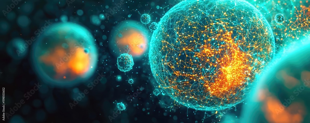 Poster Dust pollution idea. Abstract representation of cells showcasing vibrant colors and intricate structures.