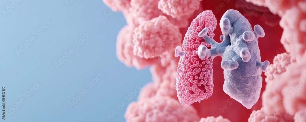 Poster dust pollution concept. close-up representation of human lungs highlighting cellular structure and d