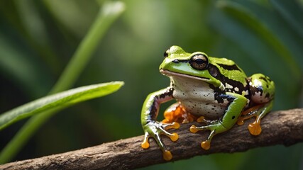 Naklejka premium Season of Change: The Great Barred Frog Among Autumn Leaves