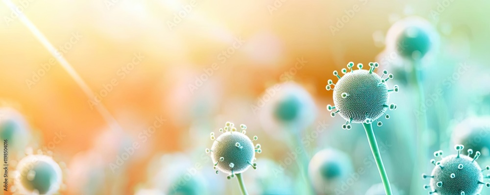 Poster dust pollution idea. abstract microscopic view of bacteria in vibrant colors, showcasing intricate d