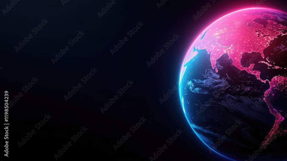 Poster dust pollution idea. digital artwork of a glowing earth with vibrant colors against a dark backgroun