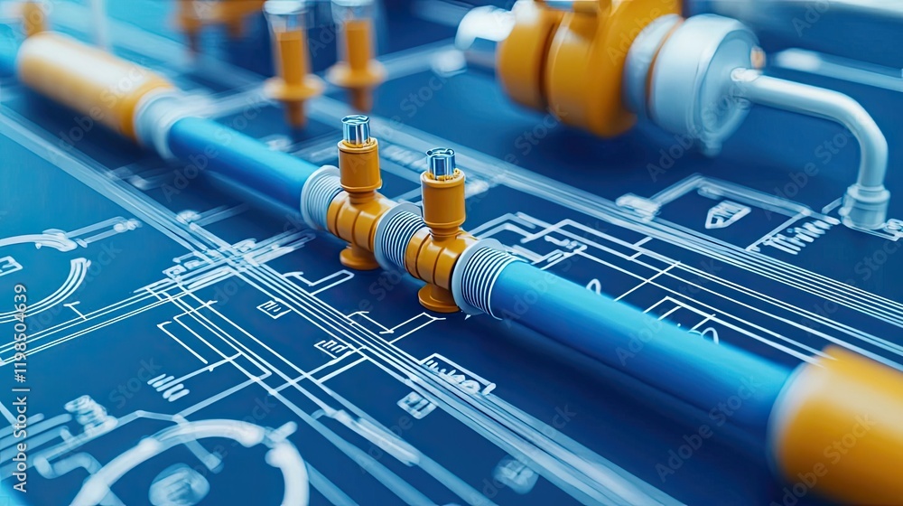 Aufkleber Engineer blueprint concept. Detailed engineering blueprint showcasing modern pipeline system and components.