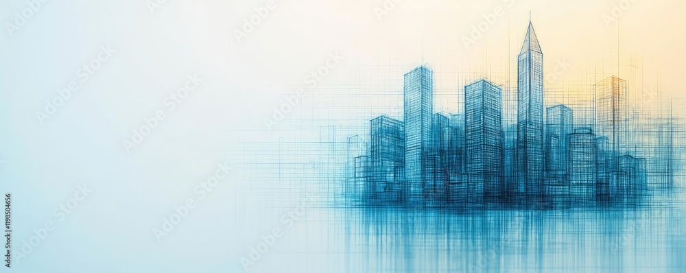 Poster Engineer sketching idea. Abstract skyline illustration with a soft color gradient and geometric lines.