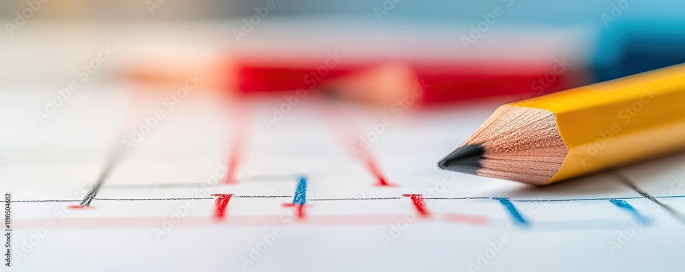 Poster Engineer project concept. Colorful pencils on a drawing paper creating vibrant art and design concepts.
