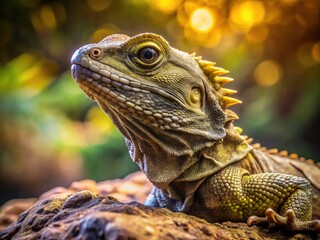 Obraz premium A sunbathing tuatara: ancient reptile, exotic pet, New Zealand wildlife captured.