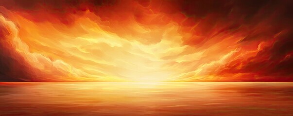 Obraz premium A breathtaking sunset over the ocean, showcasing vibrant orange and yellow hues blending beautifully with soft clouds.