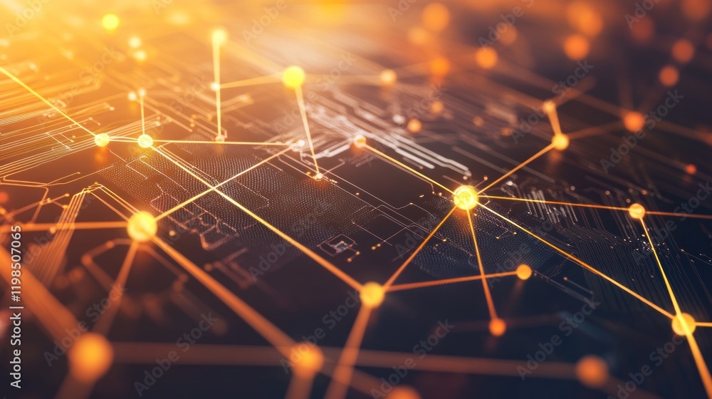 Poster abstract network connections: glowing nodes and interconnected lines