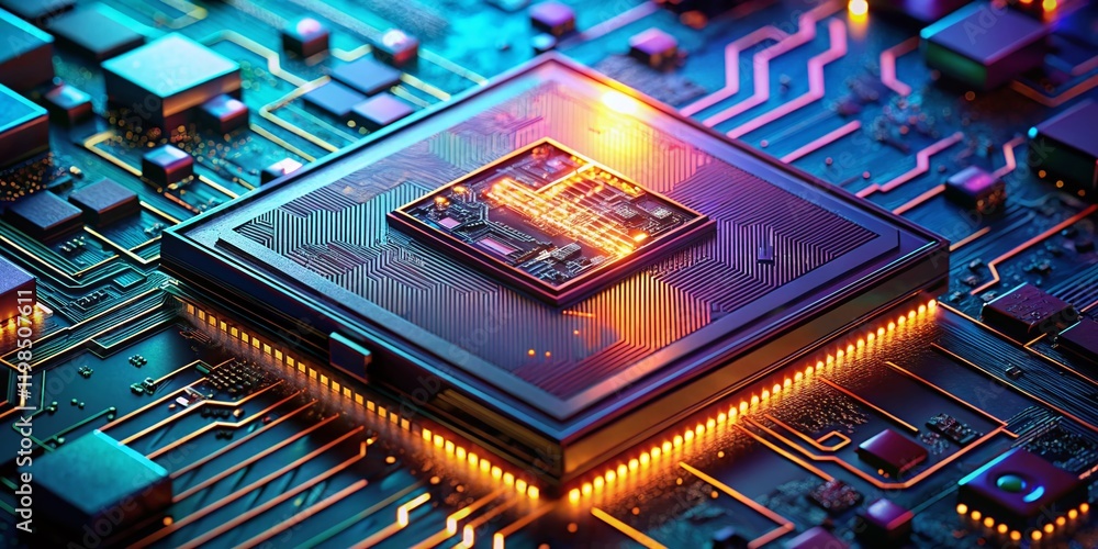 Poster ai processor chip: close-up portrait of advanced technology