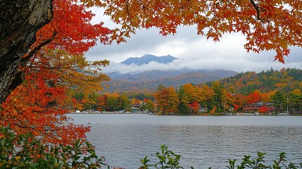Autumn Lake, Mountain, and Trees