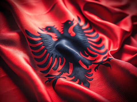 Albanian Flag Macro Photography: Celebrating Independence Day with vibrant red and black details. - Powered by Adobe