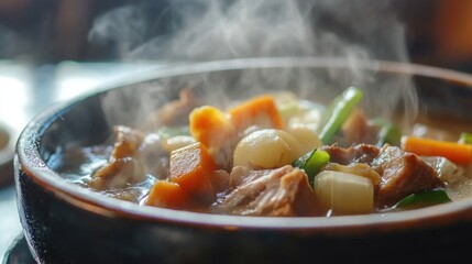 Steaming Hot Pot of Delicious Asian Stew