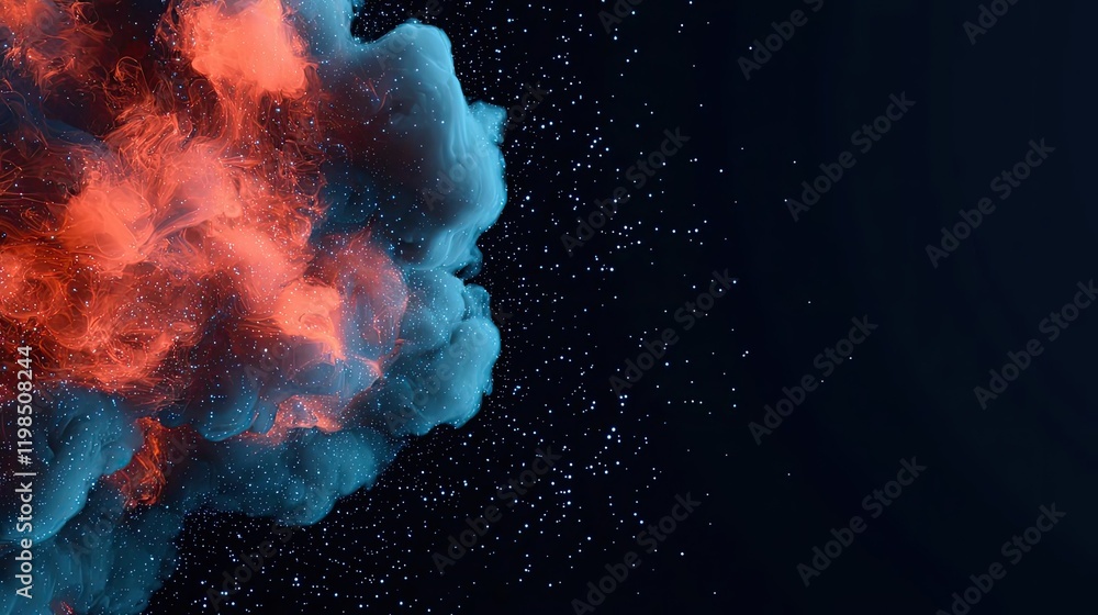 Poster dust pollution idea. vibrant abstract representation of colorful smoke swirling in the dark backgrou