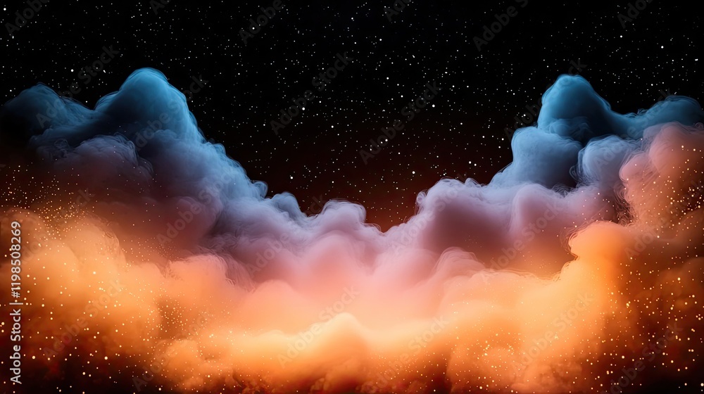 Poster Dust pollution idea. A stunning display of colorful clouds against a cosmic backdrop, evoking serenity.