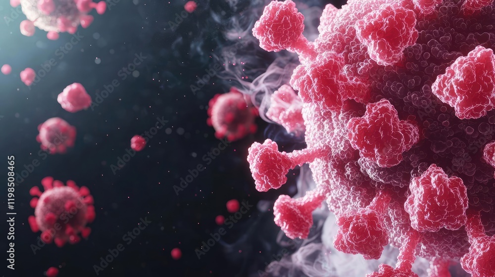 Poster dust pollution idea. microbial visualization of the coronavirus, showcasing remarkable detail and st