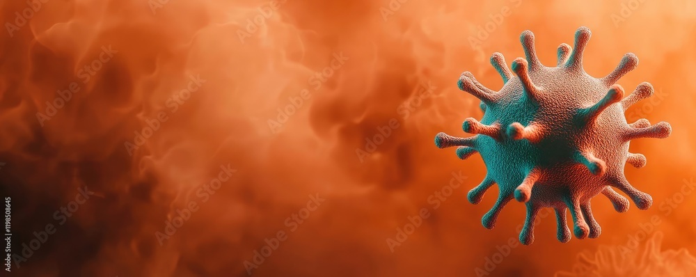 Poster Dust pollution idea. A close-up of a virus structure against an abstract background design.