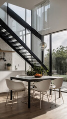 Functional minimalist kitchen with sleek dining area modern furniture and secondary kitchen beneath second floor layout Interior Design Inspiration