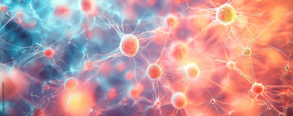 Poster Dust pollution idea. Abstract representation of colorful molecules on a gradient background.