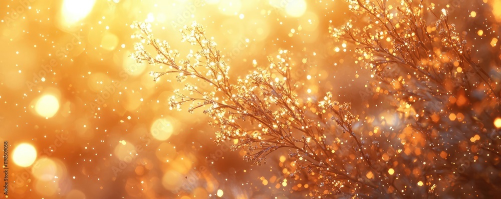 Poster dust pollution idea. golden sunlight filters through delicate branches, creating a magical bokeh eff
