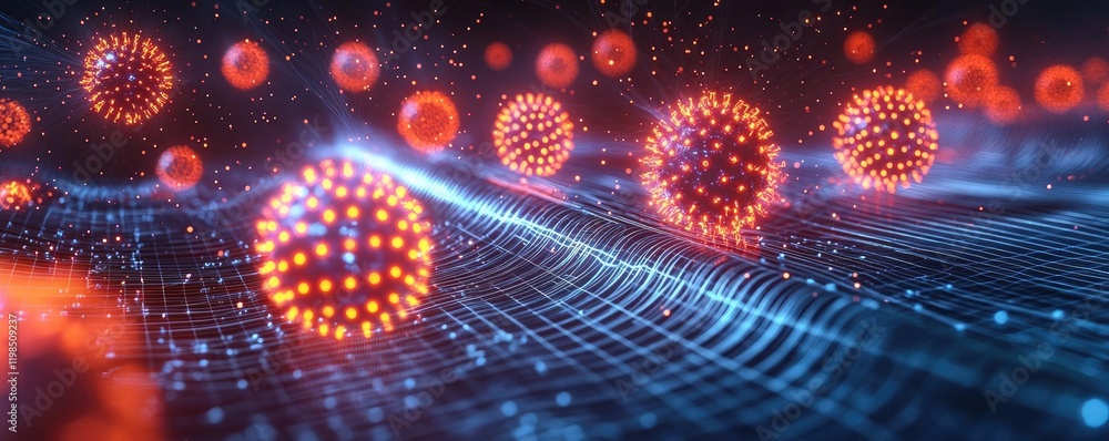 Aufkleber dust pollution idea. abstract representation of colorful viral particles in a digital environment.