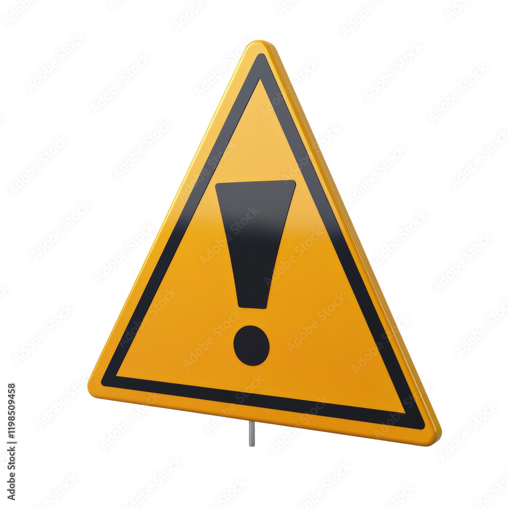 Poster A 3D rendering of a yellow triangular warning sign with a black exclamation mark signifying danger or caution.