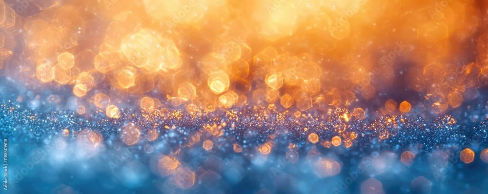 Poster Dust pollution idea. Colorful bokeh background with vibrant orange and blue hues creating a dreamy effect.