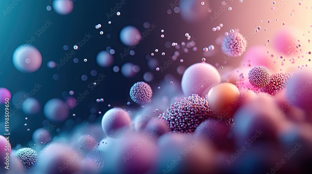 Poster dust pollution idea. abstract close-up of colorful, microscopic cells in a dynamic and vibrant envir