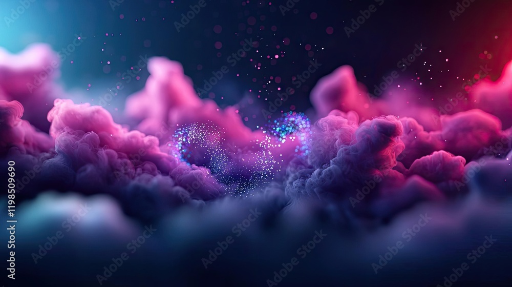 Poster dust pollution idea. vibrant abstract clouds in shades of purple and blue, creating a mystical atmos