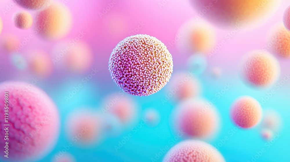 Poster Dust pollution concept. Colorful microscopic view of cells in vibrant background for educational use.