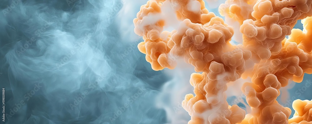Poster dust pollution idea. vibrant smoke clouds swirling in an abstract formation against a blue backdrop.