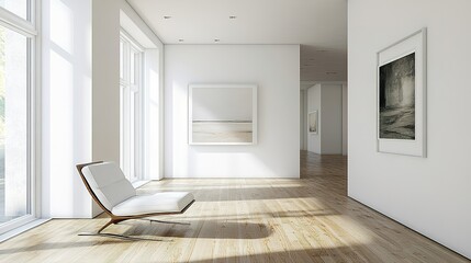 Minimalist art gallery showcase modern space interior design white walls contemporary viewpoint artistic concept