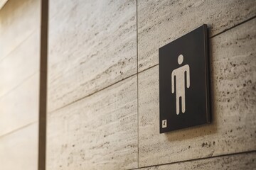 A modern minimalist restroom sign with sleek iconography
