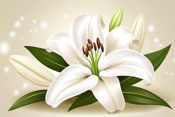 Fototapeta premium Elegant White Lily Blossom with Soft Glowing Lights and Buds