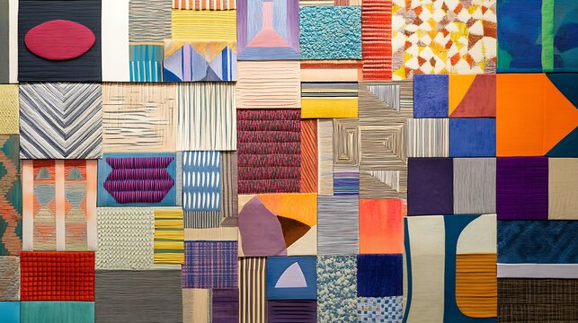 A bold graphic composition influenced by retro designs, combining vibrant color blocks and playful geometric forms. 