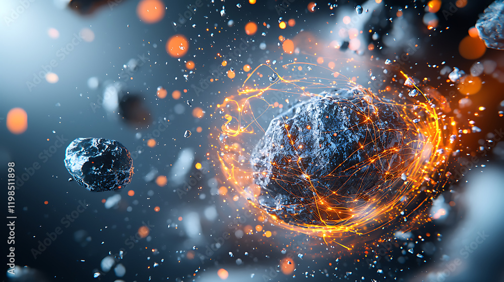 Poster asteroid collision sparks bright energy outer space digital art cosmic environment dynamic perspecti
