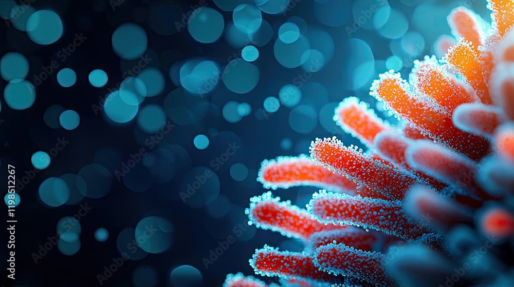 Poster dust pollution idea. close-up view of coral with vibrant colors against a soft blue background.